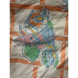 Vintage Easter Vinyl Tablecloth Flannel Back Bunnies Ducks Orange Plaid 50x68